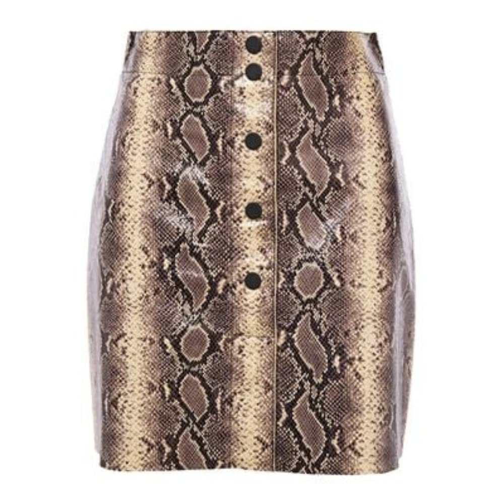 $539 SANDRO Paris Kimberlay snake-effect leather mini skirt